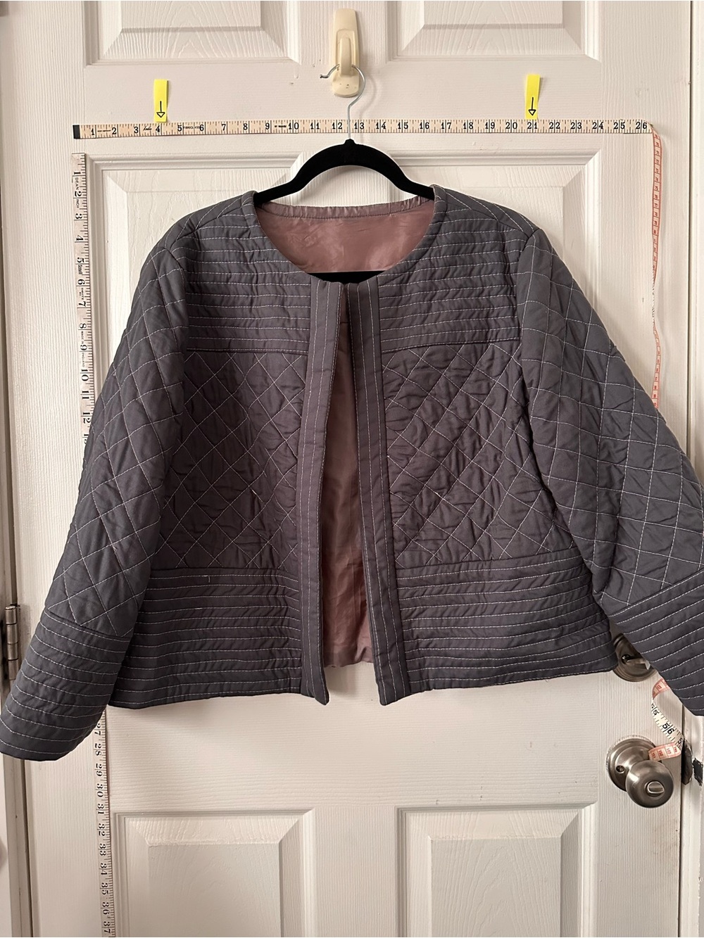 Women's Quilted Teddy Jacket in Gray - Elegant Open Front